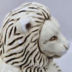 Rare ensemble unique de 2 serre-livres anciens lions assis en plâtre artistique du Mexique