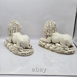 Rare ensemble unique de 2 serre-livres anciens lions assis en plâtre artistique du Mexique