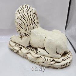 Rare ensemble unique de 2 serre-livres anciens lions assis en plâtre artistique du Mexique