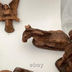 Scène de crèche de Noël en bois sculpté à la main, unique en son genre (crèche sans Jésus)