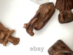 Scène de crèche de Noël en bois sculpté à la main, unique en son genre (crèche sans Jésus)
