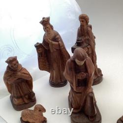 Scène de crèche de Noël en bois sculpté à la main, unique en son genre (crèche sans Jésus)