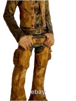 Sculpture de cowboy en bois avec grandes dents, finement sculptée à la main, unique en son genre, Gerald Sears, 12,5 pouces