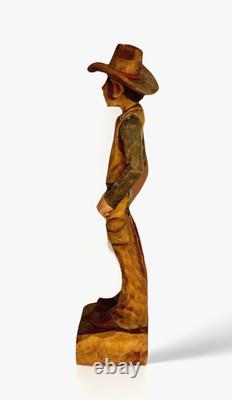 Sculpture de cowboy en bois avec grandes dents, finement sculptée à la main, unique en son genre, Gerald Sears, 12,5 pouces