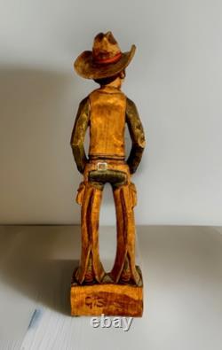 Sculpture de cowboy en bois avec grandes dents, finement sculptée à la main, unique en son genre, Gerald Sears, 12,5 pouces