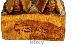 Sculpture de cowboy en bois avec grandes dents, finement sculptée à la main, unique en son genre, Gerald Sears, 12,5 pouces