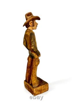 Sculpture de cowboy en bois avec grandes dents, finement sculptée à la main, unique en son genre, Gerald Sears, 12,5 pouces