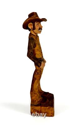 Sculpture de cowboy en bois avec grandes dents, finement sculptée à la main, unique en son genre, Gerald Sears, 12,5 pouces