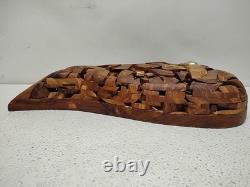 Sculpture en bois faite main, unique, cœur découpé et superposé, réunie.