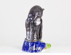 Sculpture en céramique faite à la main d'une fille chat anime à l'école, unique en son genre, pour offrir