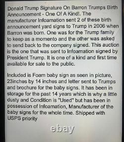 Signature De Donald Trump Sur Barron Trumps Foam Birth Announcement- One Of A Kind