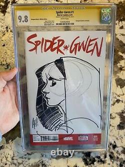 Spider-gwen #1 Cgc 9.8 Signé/esquissé Par Adam Hughes! Variante Unique En Son Genre