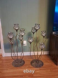 Support de bougie Franklin Iron Works en verre soufflé fait main unique vintage boho