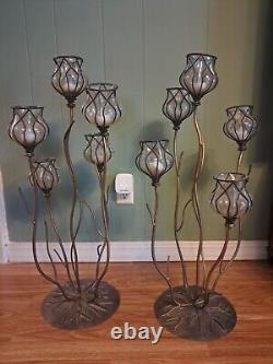 Support de bougie Franklin Iron Works en verre soufflé fait main unique vintage boho