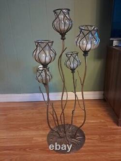 Support de bougie Franklin Iron Works en verre soufflé fait main unique vintage boho