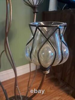 Support de bougie Franklin Iron Works en verre soufflé fait main unique vintage boho