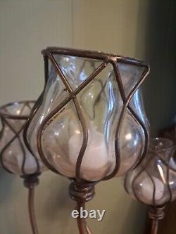 Support de bougie Franklin Iron Works en verre soufflé fait main unique vintage boho