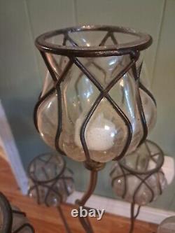 Support de bougie Franklin Iron Works en verre soufflé fait main unique vintage boho