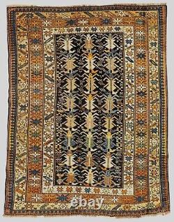 Tapis Caucasien Vintage Tissé à la Main Tapis Collectible Antique (4'9 x 3'8) Tapis