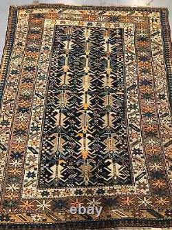 Tapis Caucasien Vintage Tissé à la Main Tapis Collectible Antique (4'9 x 3'8) Tapis