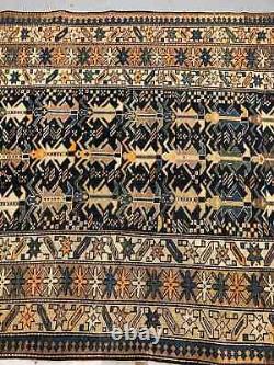 Tapis Caucasien Vintage Tissé à la Main Tapis Collectible Antique (4'9 x 3'8) Tapis