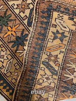 Tapis Caucasien Vintage Tissé à la Main Tapis Collectible Antique (4'9 x 3'8) Tapis