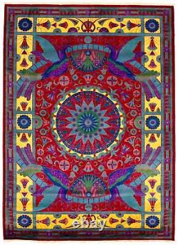 Tapis de zone traditionnel en laine avec bordure noué à la main 6'1 x 8'3