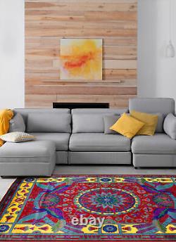 Tapis de zone traditionnel en laine avec bordure noué à la main 6'1 x 8'3
