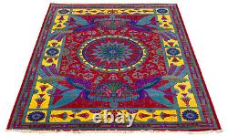 Tapis de zone traditionnel en laine avec bordure noué à la main 6'1 x 8'3