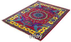 Tapis de zone traditionnel en laine avec bordure noué à la main 6'1 x 8'3