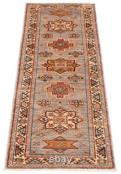 Tapis en laine traditionnel à motifs géométriques tissé à la main de style vintage, 2'0 x 6'4