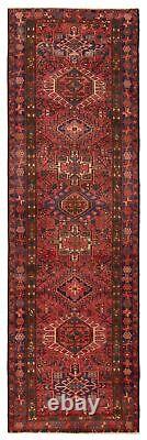 Tapis traditionnel en laine tissé à la main géométrique vintage 3'3 x 11'0