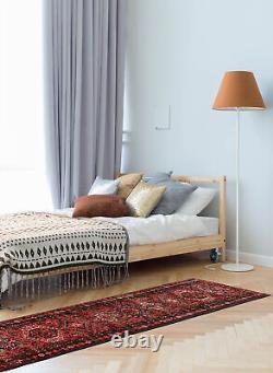 Tapis traditionnel en laine tissé à la main géométrique vintage 3'3 x 11'0