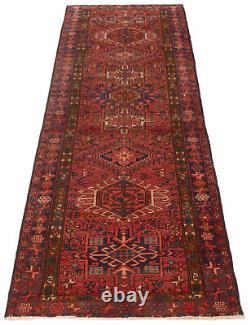 Tapis traditionnel en laine tissé à la main géométrique vintage 3'3 x 11'0