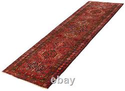 Tapis traditionnel en laine tissé à la main géométrique vintage 3'3 x 11'0