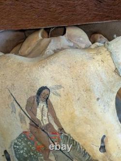 Tête de taureau peinte à la main, guerrier indien, art populaire, pièce unique