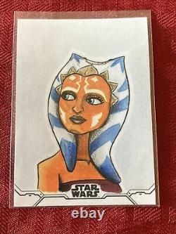 Topps Star Wars Sketch Card Ahsoka Par Ryan Finley 1/1 Un Du Genre Magnifique Rare