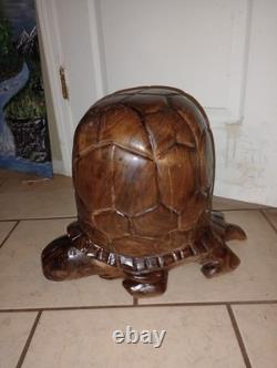 Tortue en noyer noir sculptée à la main, pièce unique et grande