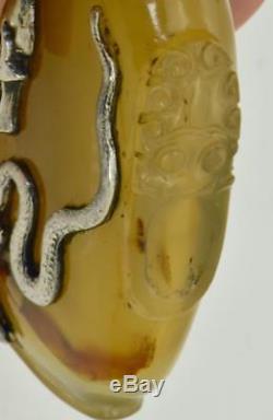 Un Bout D'un Type Important Poison Victorien Crâne & Serpents Sculpté Bouteille D'agate