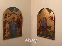 Un D'un Genre Copte Christian Diptych Peinture En Bois Peint À La Main Magdy William
