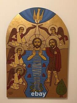 Un D'un Genre Copte Christian Diptych Peinture En Bois Peint À La Main Magdy William