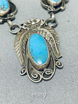 Un D'un Style Vintage Hopi Morenci Turquoise Collier En Argent Sterling