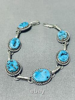 Un D'un Style Vintage Navajo 6 Morenci Turquoise Bracelet En Argent Sterling