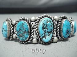 Un D'un Style Vintage Navajo Native American Turquoise Sterling Bracelet En Argent