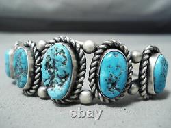 Un D'un Style Vintage Navajo Native American Turquoise Sterling Bracelet En Argent