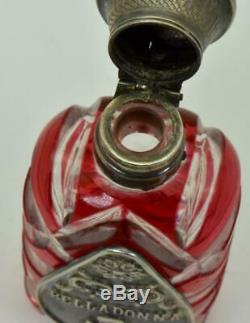 Un D'une Sorte Antique Victorienne Cristal Cranberry Rouge Et Argent Bouteille De Poison