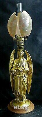 Un D'une Sorte De Véritable Or & Shells Antique St. Michael Miniature Lampe À Huile 15 1/2h