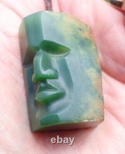 Un Des Gentils Nz Maori Pounamu Greenstone Kahurangi Fleur De Néphrite Jade Moai Face