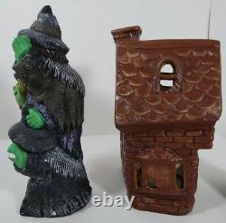Un-of-a-kind Vintage Halloween Ceramic Village Witches Ghost Haunted Tre