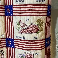 Un quilt vintage authentique et unique en son genre / Bicentenaire / 50 états / signé et daté.